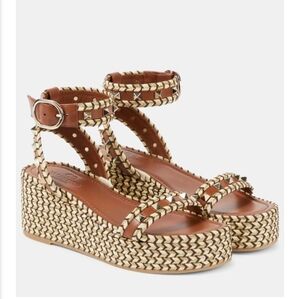 $990 Valentino Garavani Rockstud Leather Espadrille Wedge Sandals EU 38 US 8 NIB